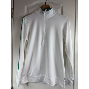 LIJA Women's Long Sleeve 1/4 Zip Pullover Top White Teal Golf Activewear Size L